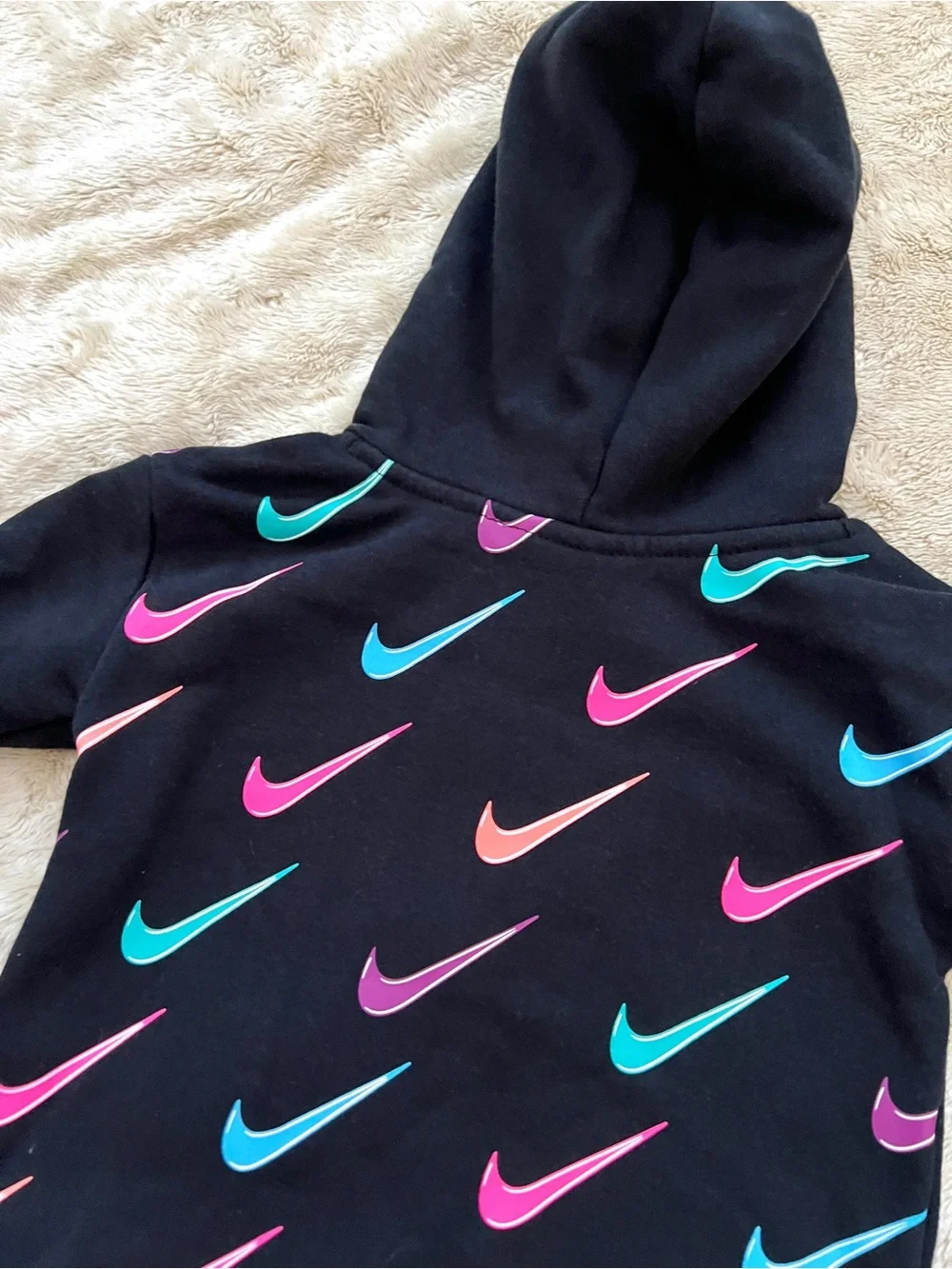 NIKE TODDLER Black & Colorful Check Logo Print Pullover Hoodie Size 2T